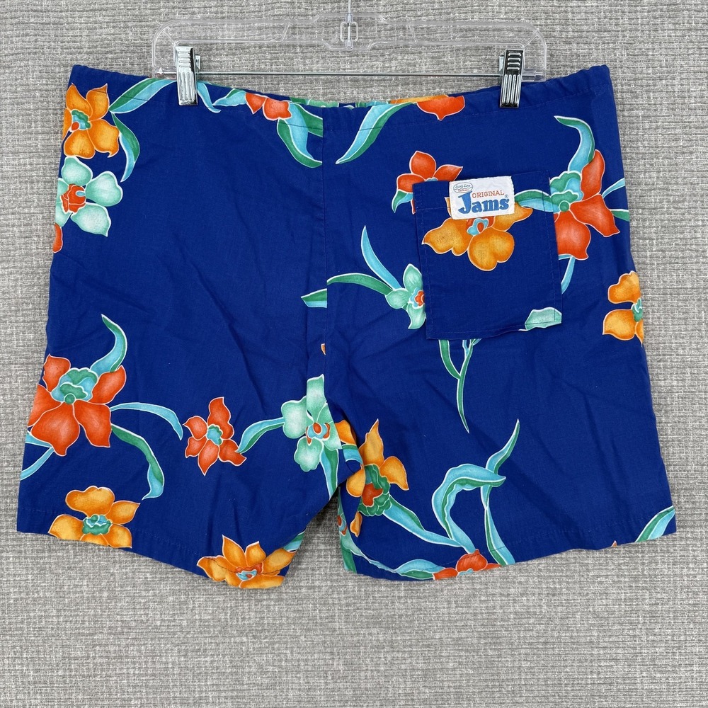 Vtg Original Surfline Jams World Shorts Mens 38 Blue Cotton Floral Pocket Board